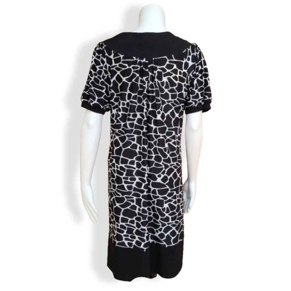 VINTAGE 90s Y2K STUDIO Giraffe Print Shift Dress Tunic Top 8 Medium Black White - Picture 5 of 16